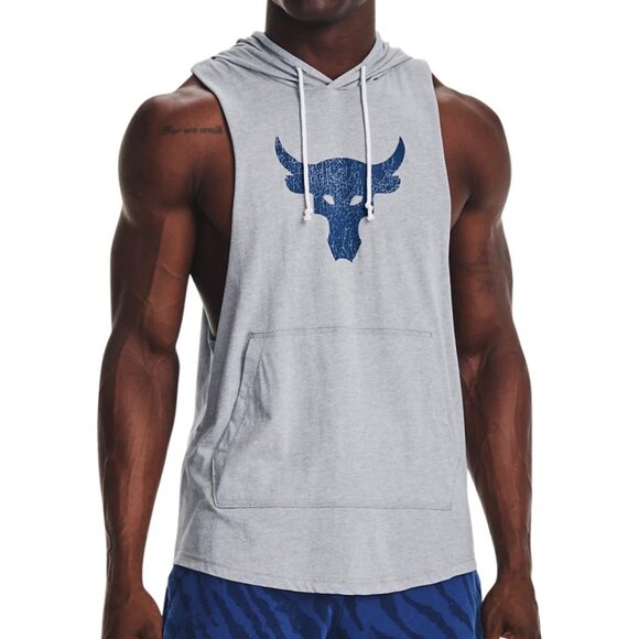 $50 UNDER ARMOUR PROJECT ROCK BSR BULL SLEEVELESS HOODIE 1376939-035 STEEL S - Picture 2 of 5